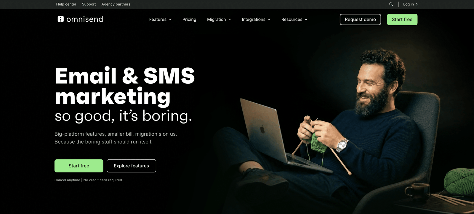 Image showing omnisend website home page.