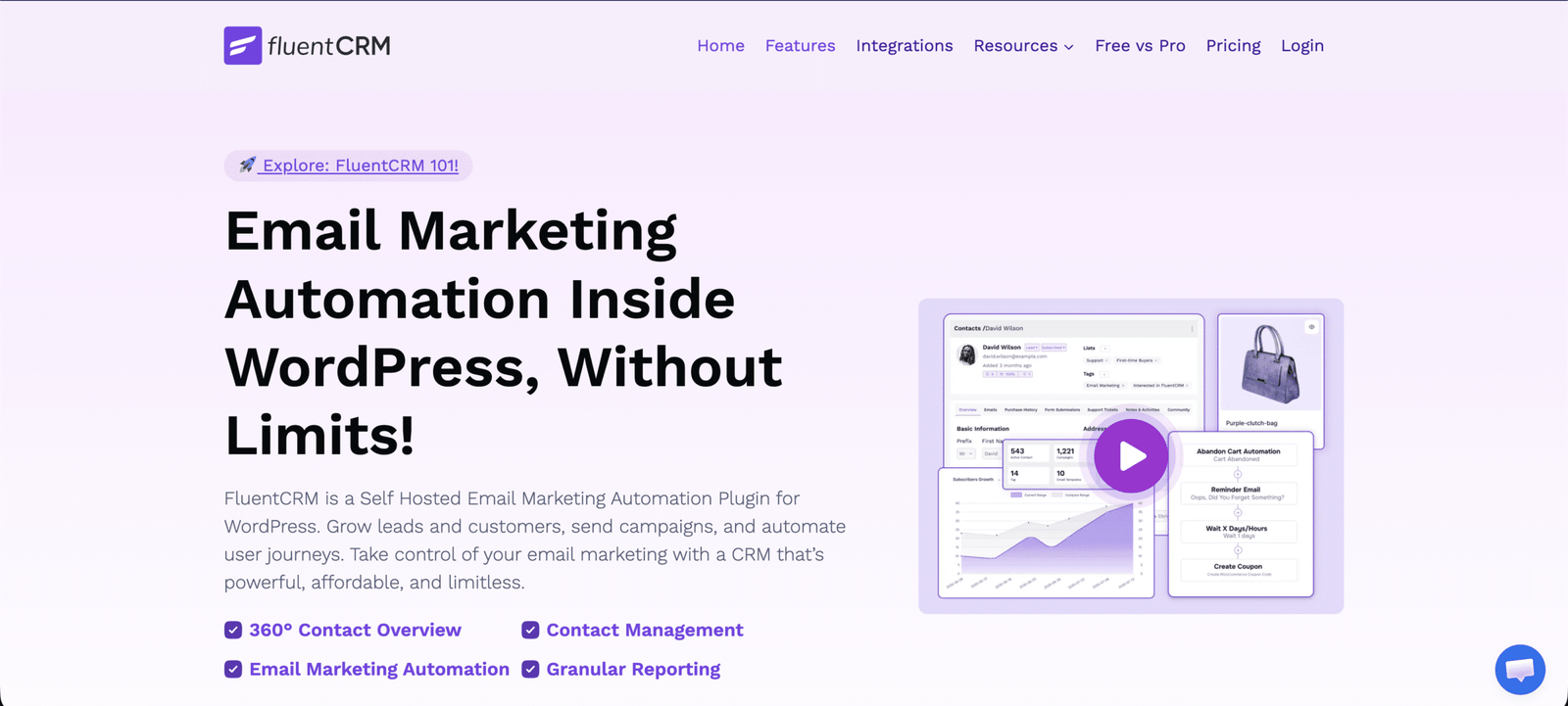 Image showing FluentCRM website homepage.