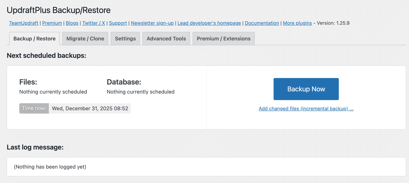 Image showing UpdraftPlus backup/restore. 