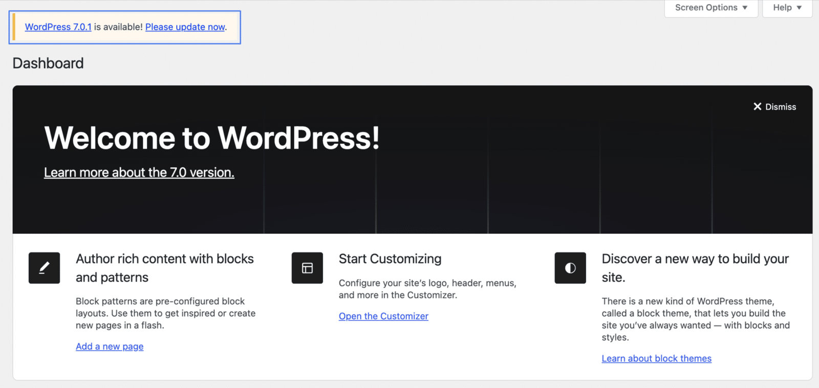 Image showing Welcome to WordPress dashboard. 