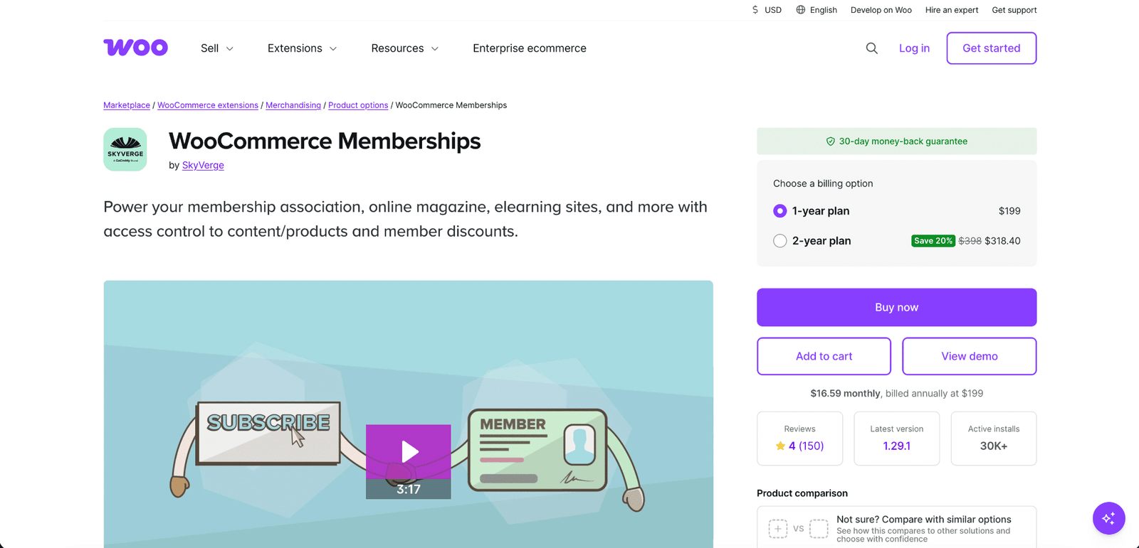 Image showing WooCommerce memberships website page.