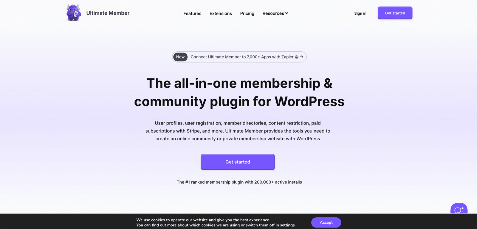 Image showing Ultimate member website page.