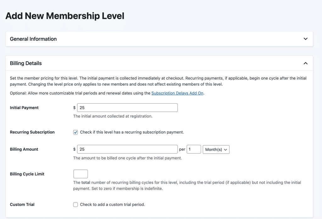 Image showing how to add new memebership levels.