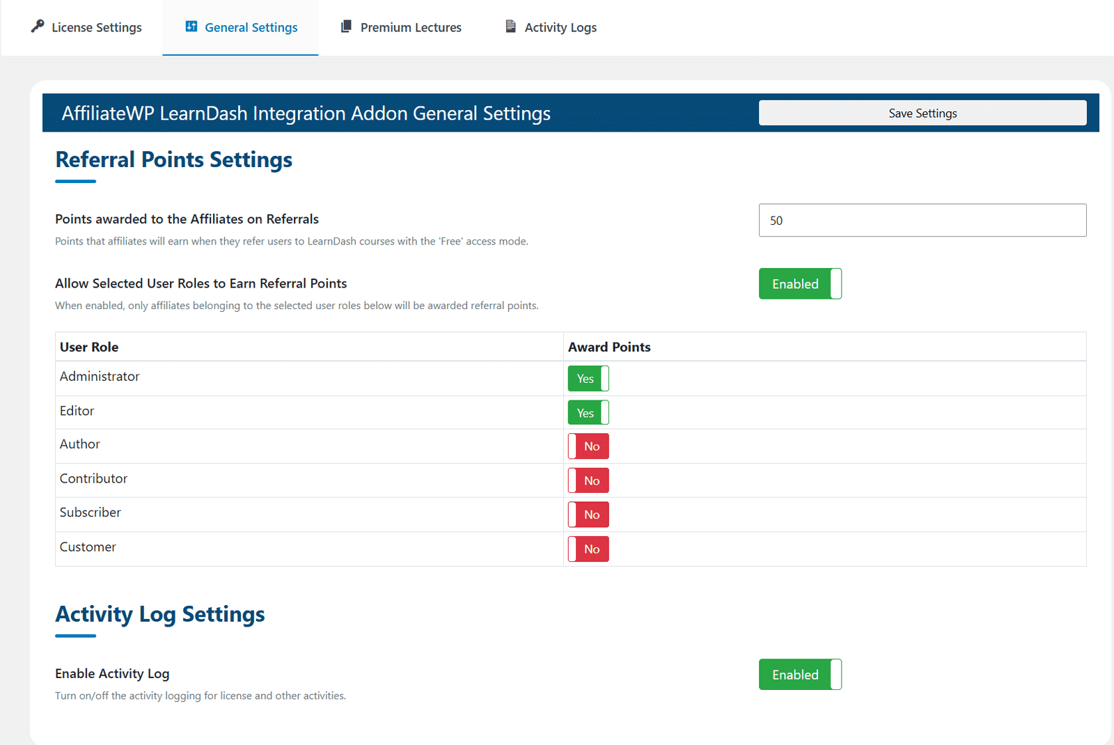 Image showing general settings.