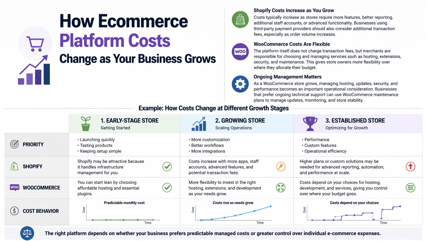 Image showing how ecommerce platform cost changes as your business grows.