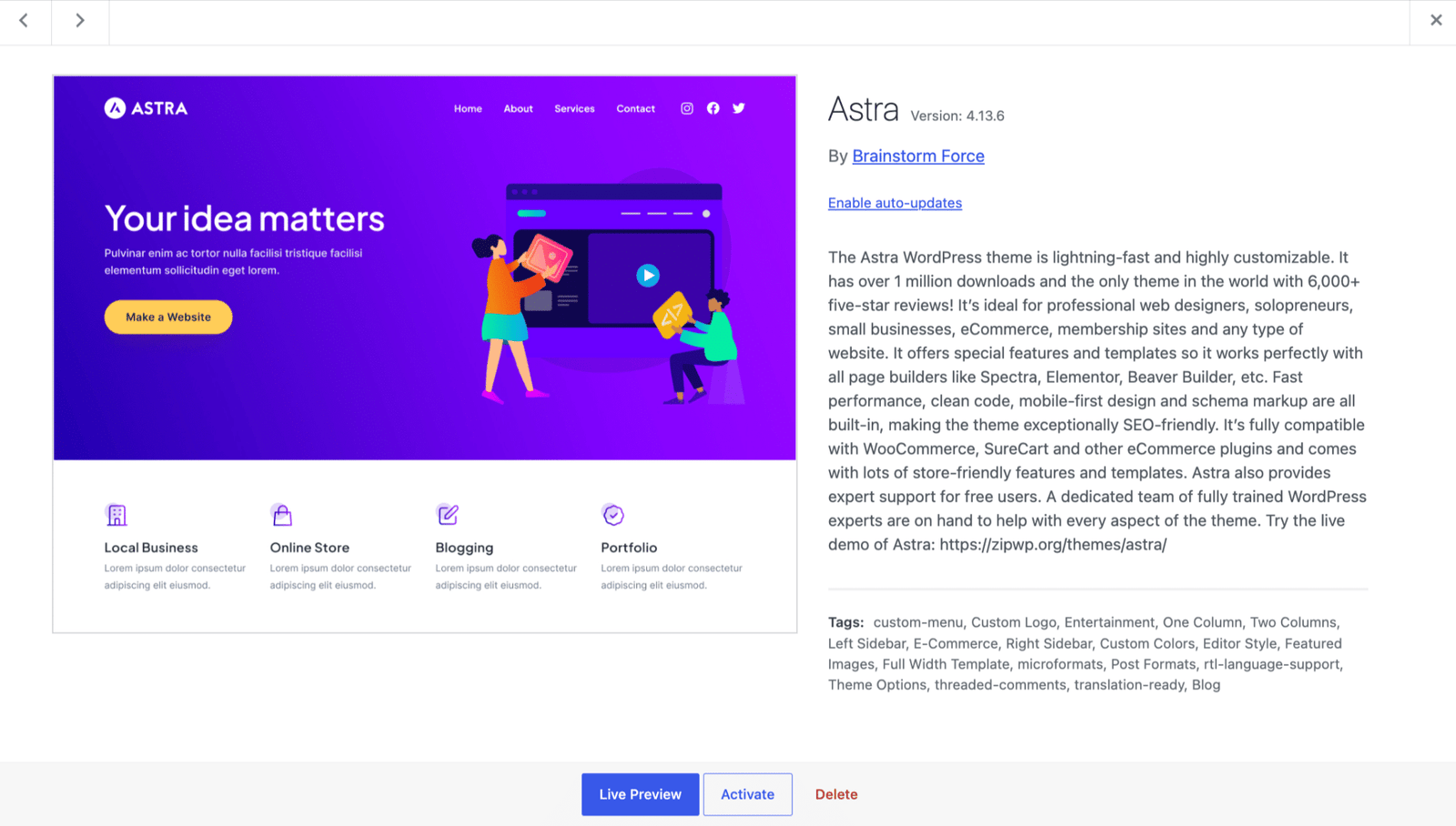 Image showing Astra theme. 