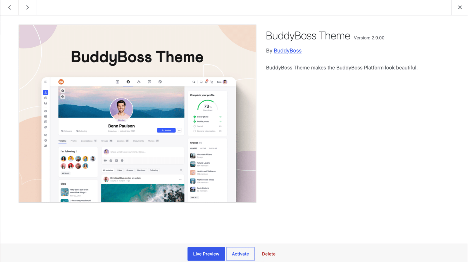 Image showing buddyboss theme. 