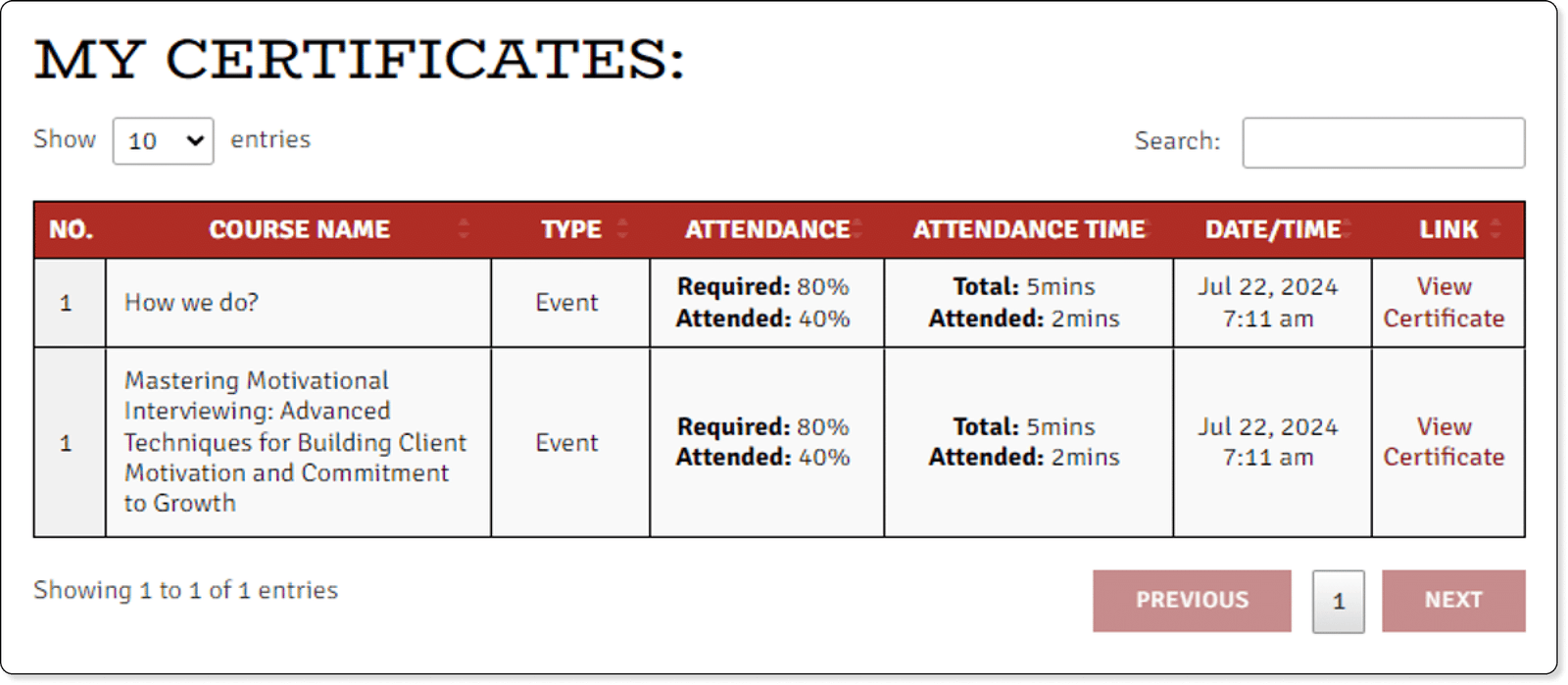 Custom Student Certificate Dashboard