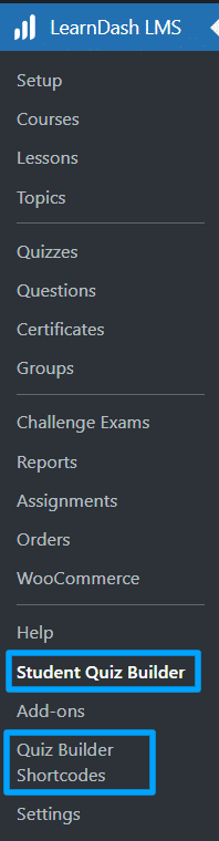 Image showing student quiz builder on the side panel. 