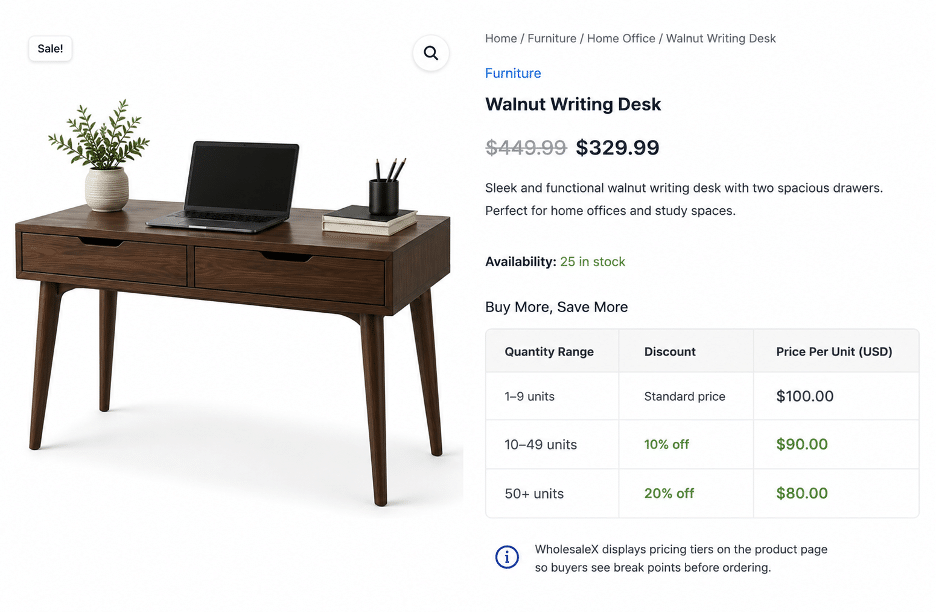 image showing walnut writing desk.