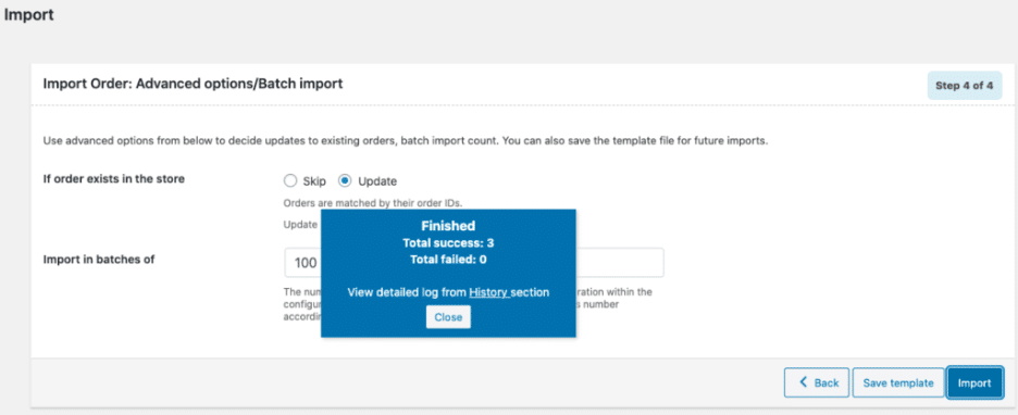 Image showing import order advanced options/batch import.