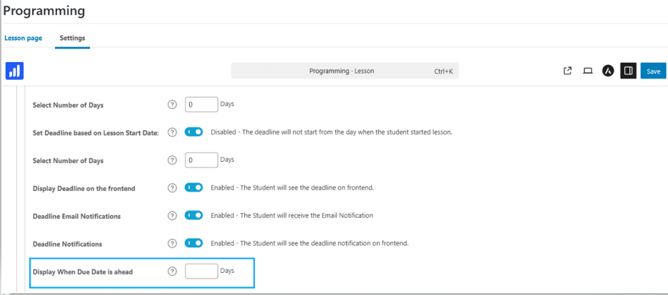 image showing how to Display When Due Date is Ahead.
