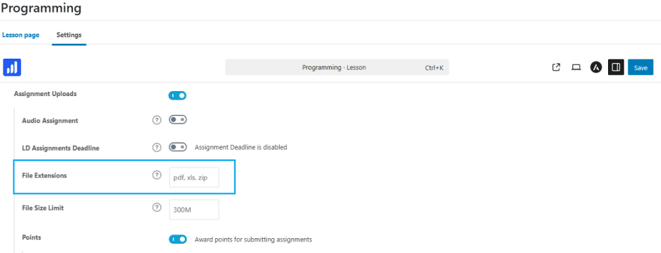 image showing how to Set accepted file types.