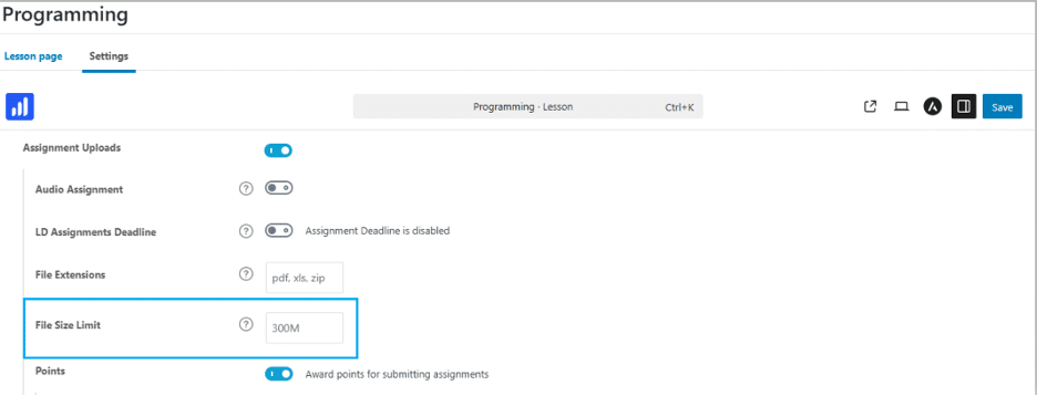 image showing the Control maximum upload size.