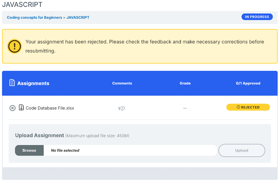 Image showing assignment rejection notification.