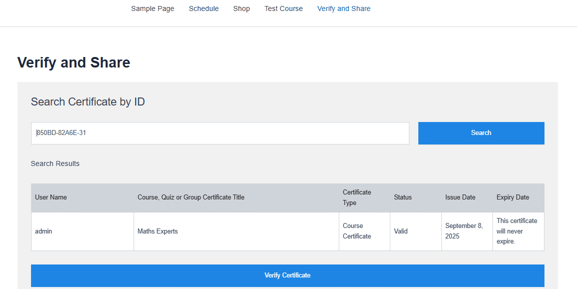 Image showing how you can search certificate by ID.