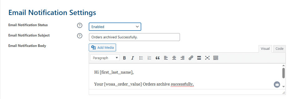 Image showing email notification settings.
