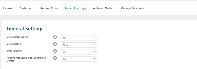 Image showing general settings.