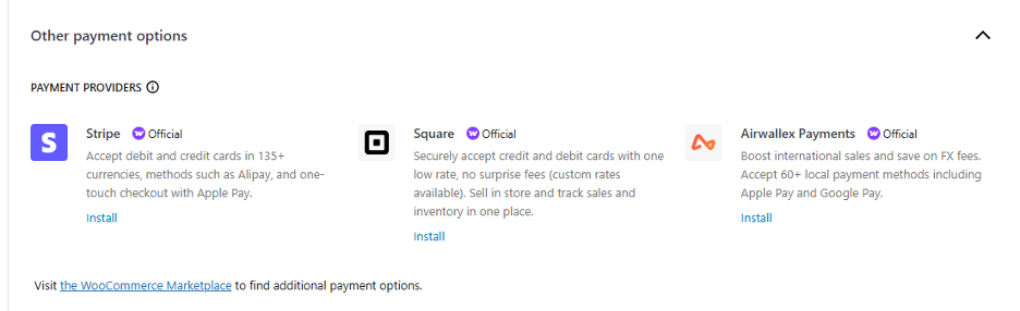 Image showing other payment options and the payment providers.