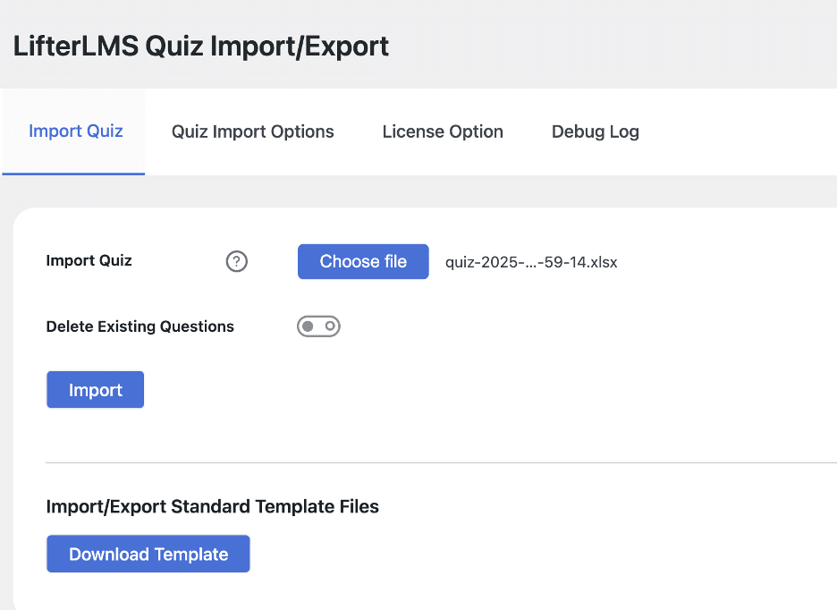 Image showing LifterLMS Quiz import/export import quiz. 