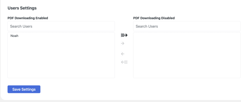 Image showing the PDF downloading status in user settings. 