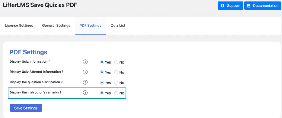 Image showing LifterLMS save quiz as PDF. 