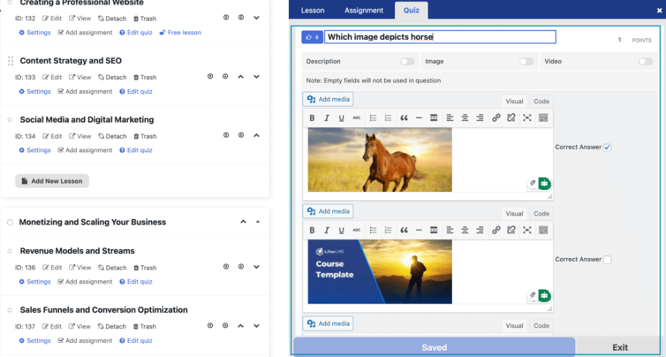 Image showing the features of LifterLMS quizzes Pro. 