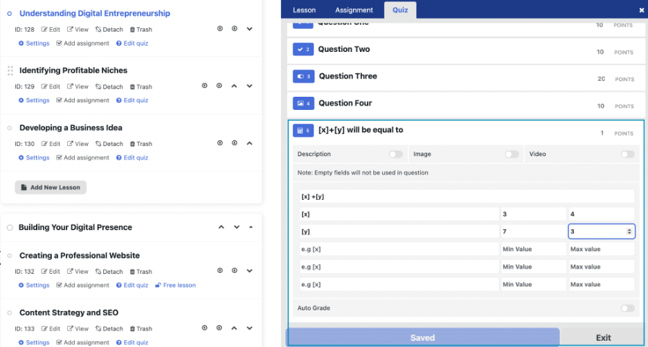 Image showing the features of LifterLMS quizzes Pro. 