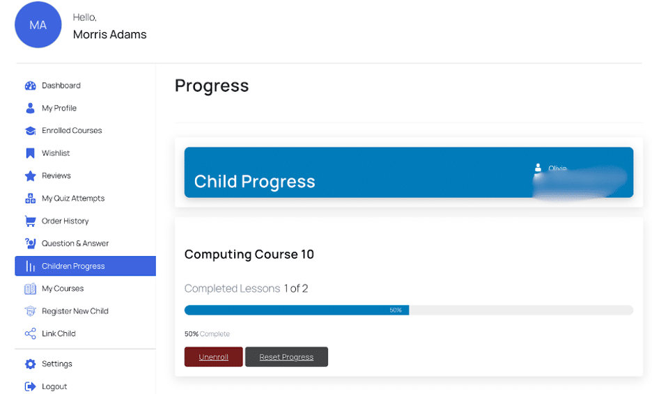 Image showing your child's progress.