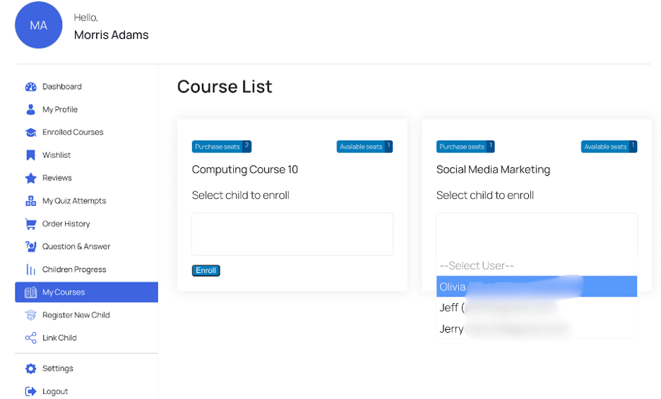 Image showing your course list. 