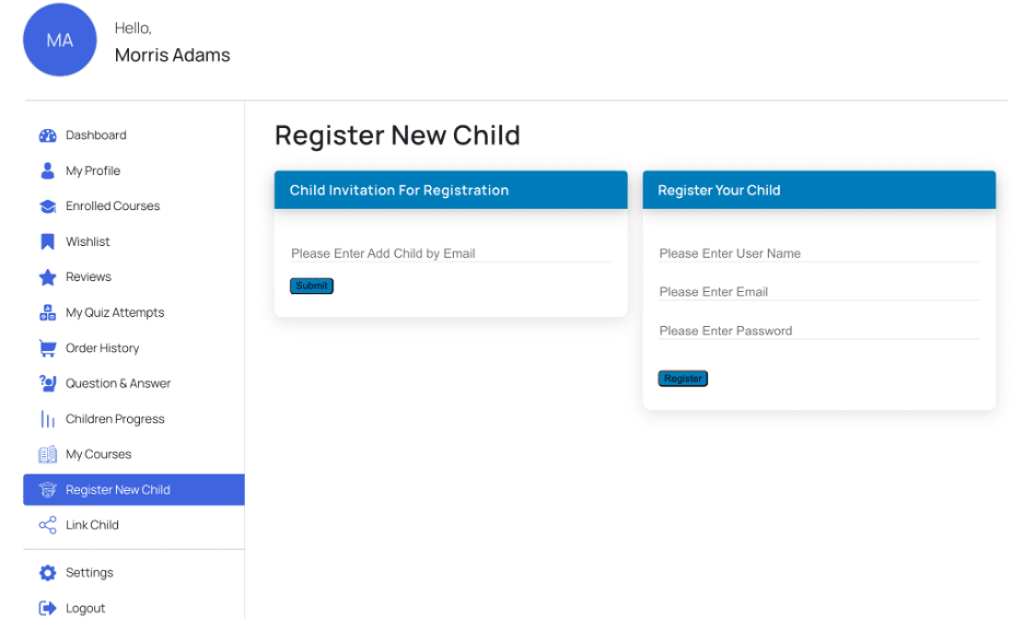 Image showing how to register a new child. 