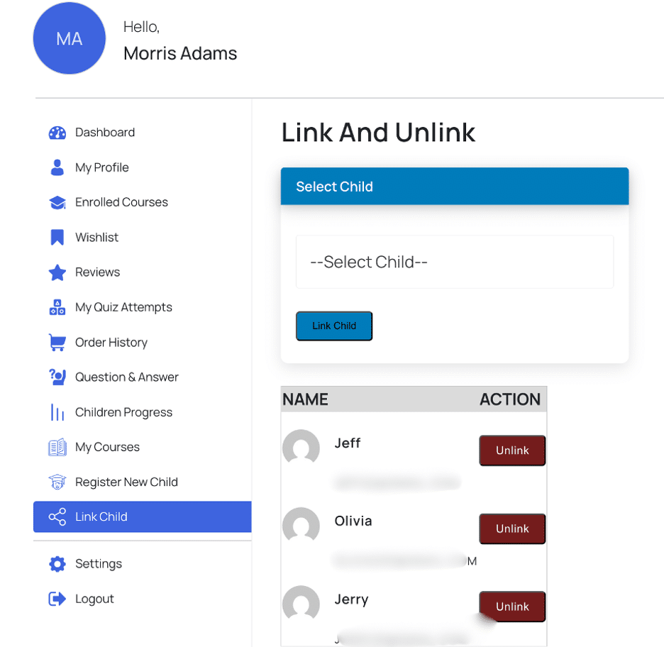 Image showing how to link and unlink a child. 
