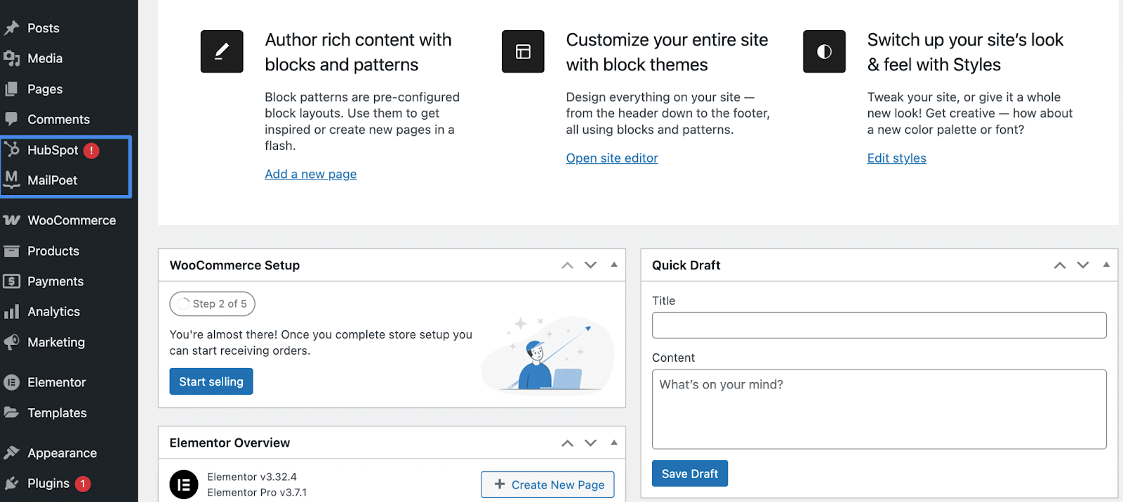Image showing Builtin marketing tools on WordPress.