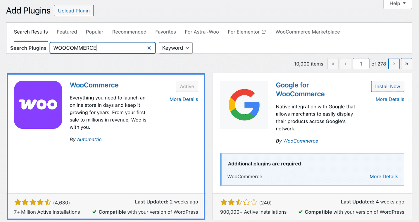 Image showing how to add WooCommerce plugin on WordPress.