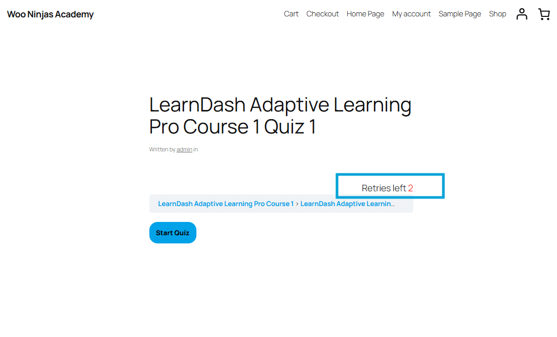Image showing LearnDash Adaptive learning pro course retry options. 