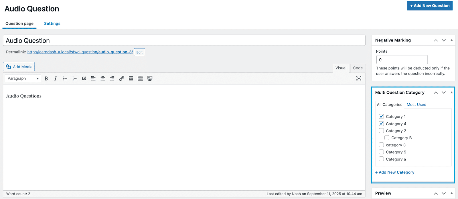 Image showing options for your audio questions. 