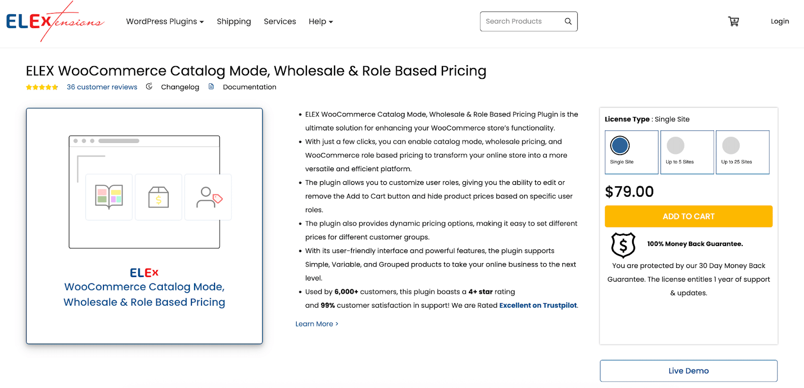 Image showing ELEX Catalog Mode & Role-Based Pricing website dashboard.