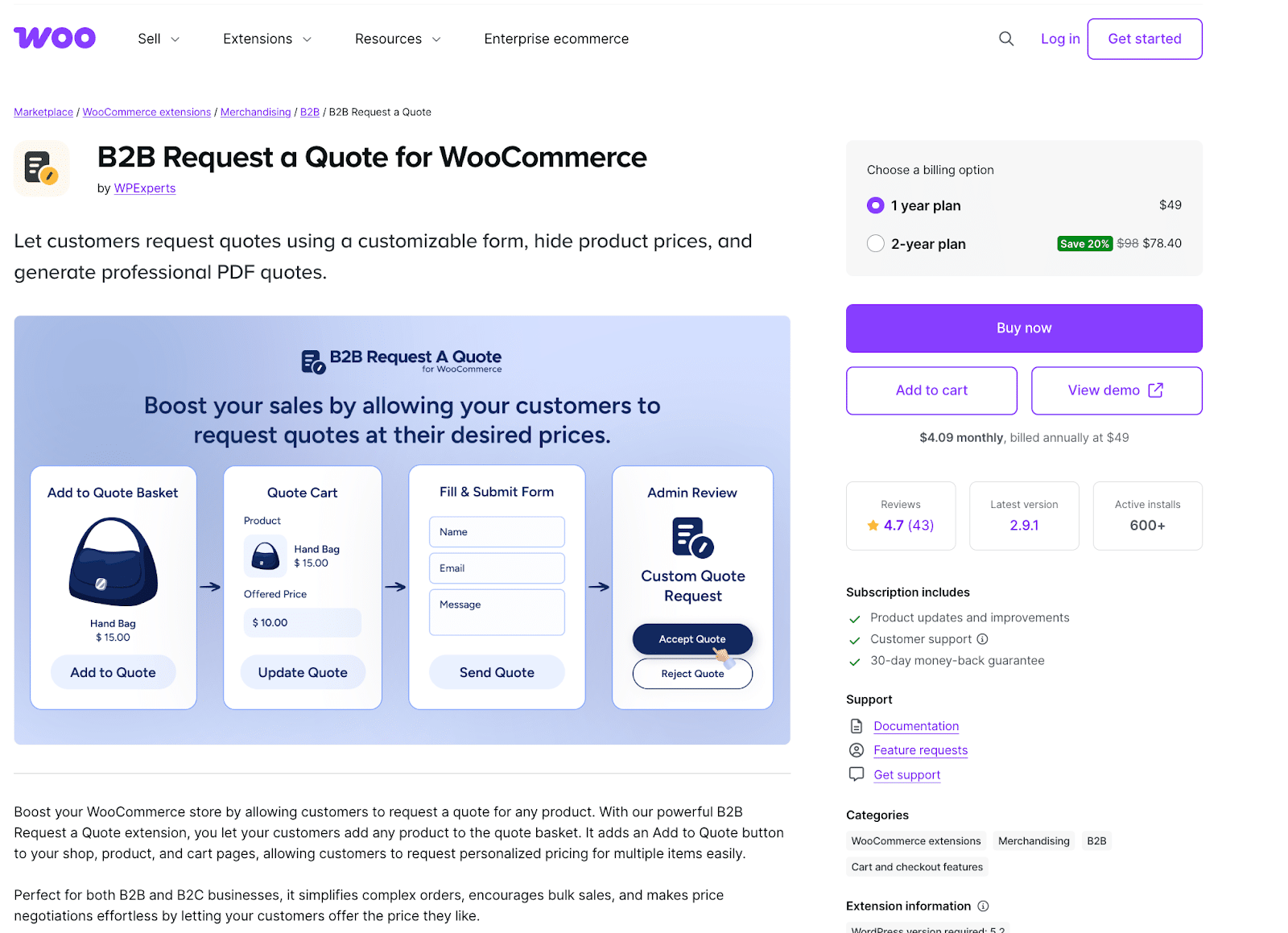 Image showing B2B Request a Quote for WooCommerce website dashboard.