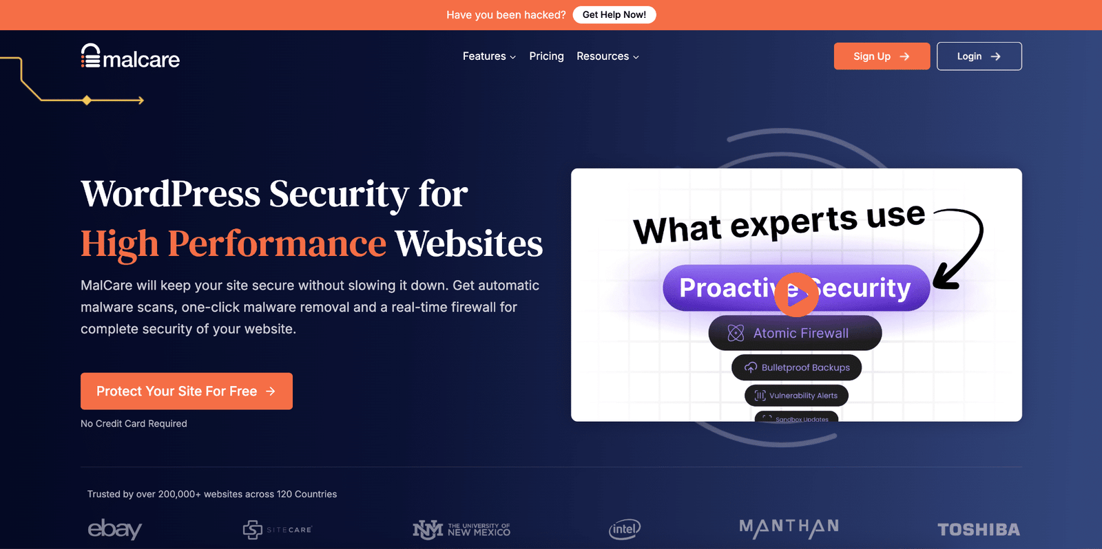 Image showing MalCare Website front page.