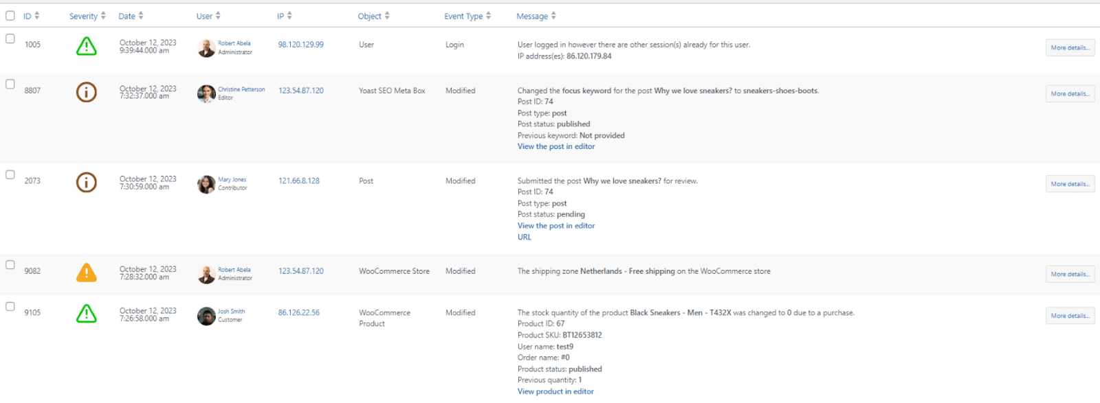 Image showing timeline of site activity, which makes it easy to trace changes. 
