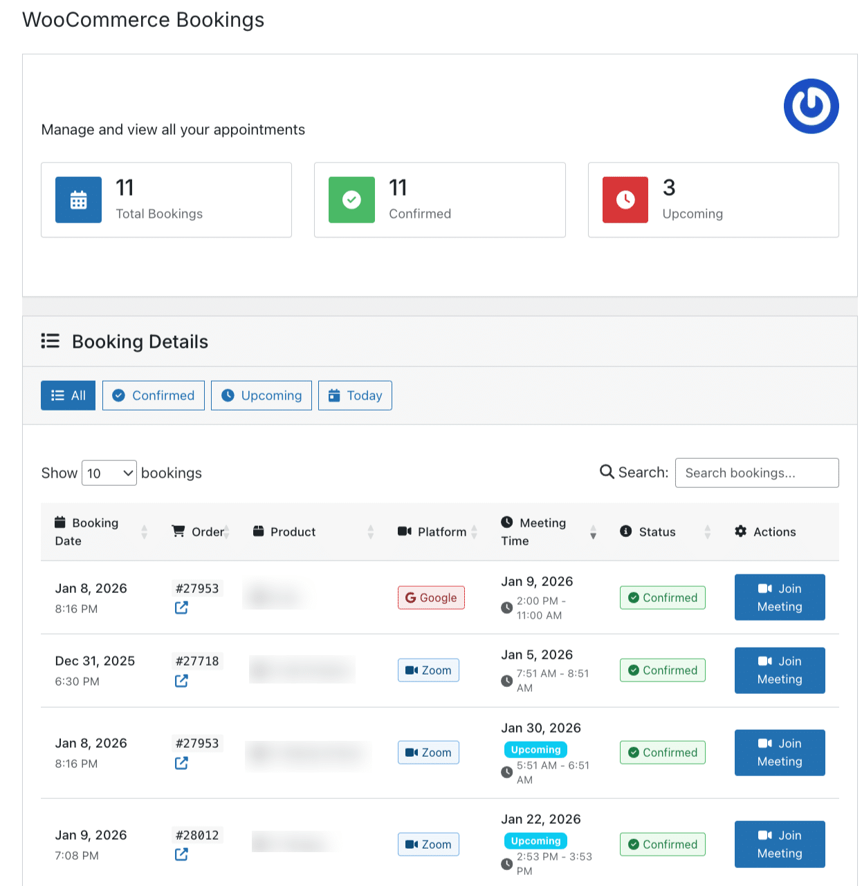 Image showing woocommerce bookings managing site.