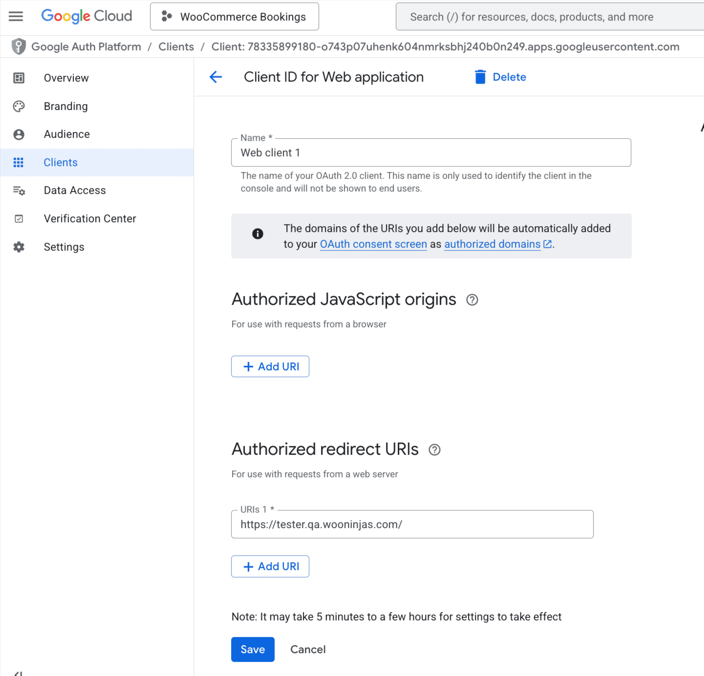 Image showing google cloud client id for web application.