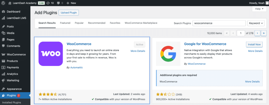 Image showing LearnDash academy WooCommerce plugin.
