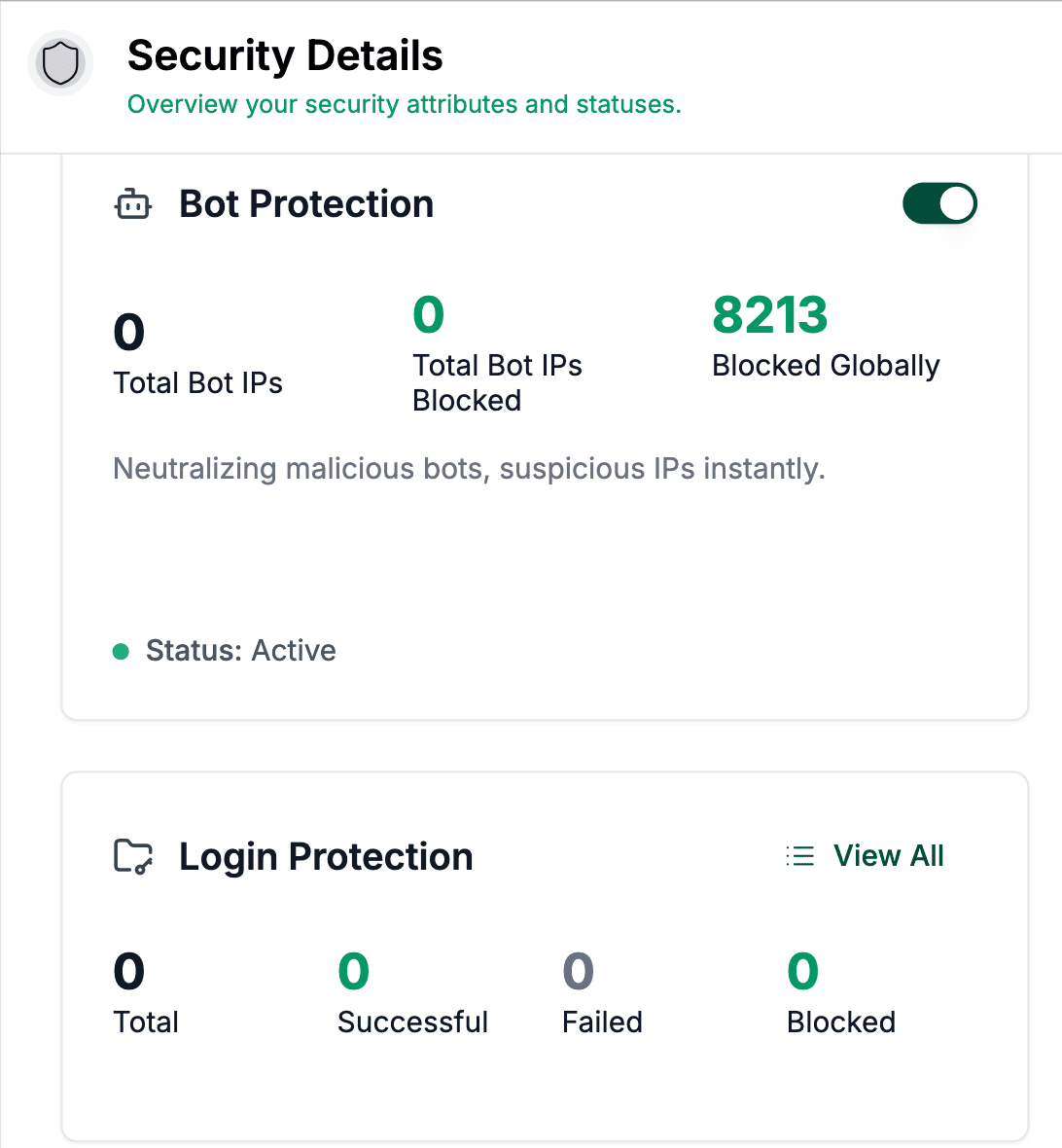 Image showing security details bot protections.