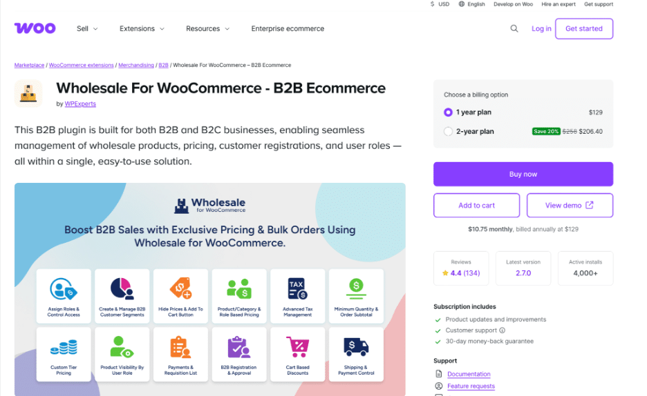 Image showing Wholesale for WooCommerce home page.