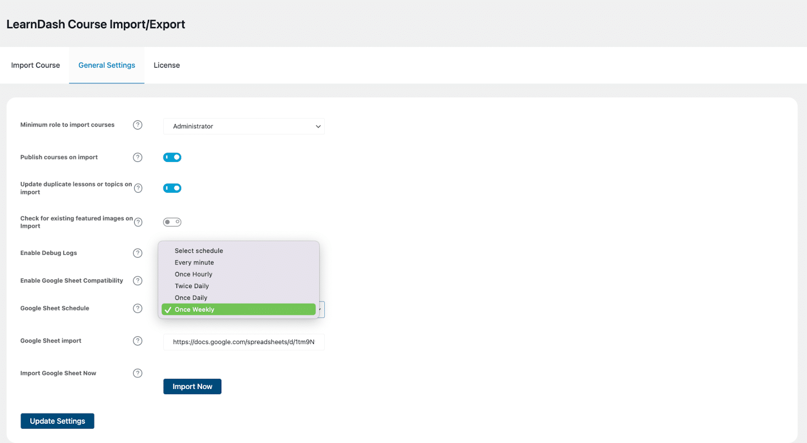 Image showing leanDash course import/export. 