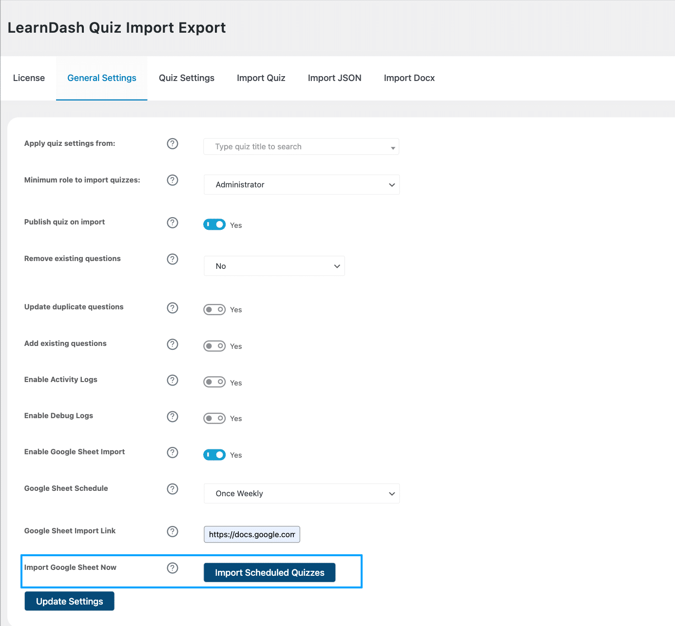 Image showing how to automate runs for your LearnDash quiz import/export scheduled quizzes. 