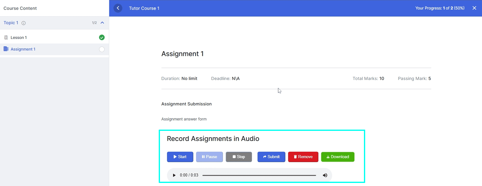 Image showing how to record assignments in audio. 
