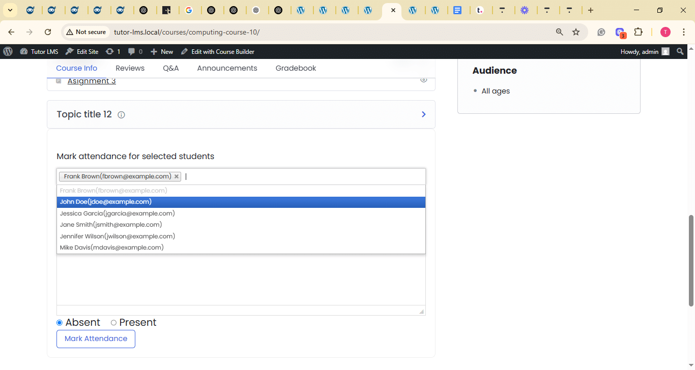 Image showing your course work attendance. 