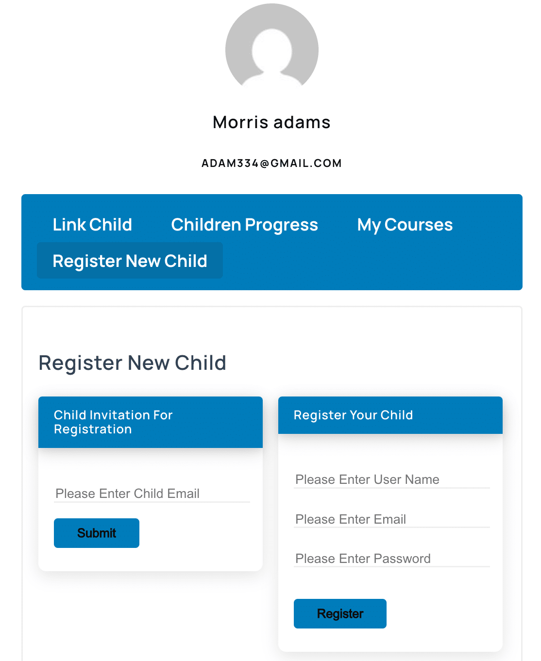 Image showing how to register new child. 